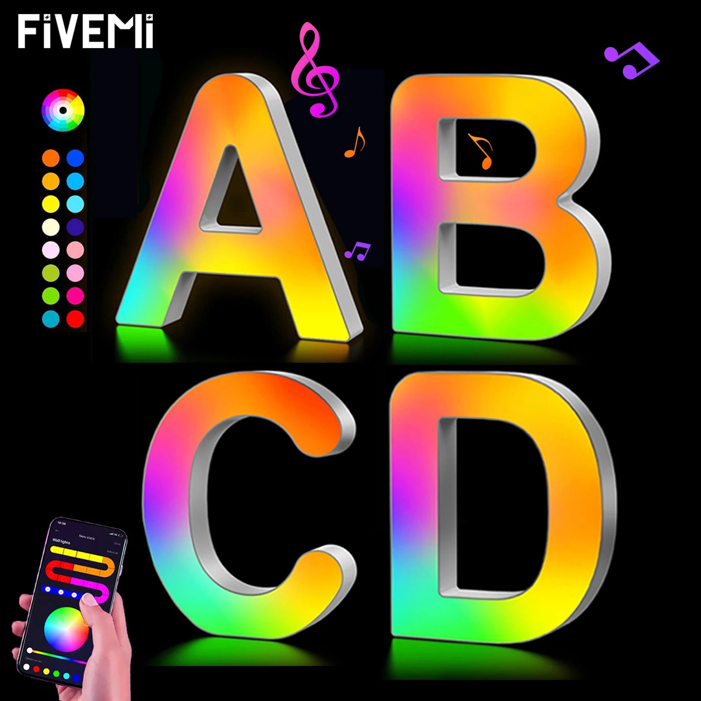 Stacey B's Fivemi 26 Alphabet Led Night Lights Letters Colorful Smart APP DIY Music