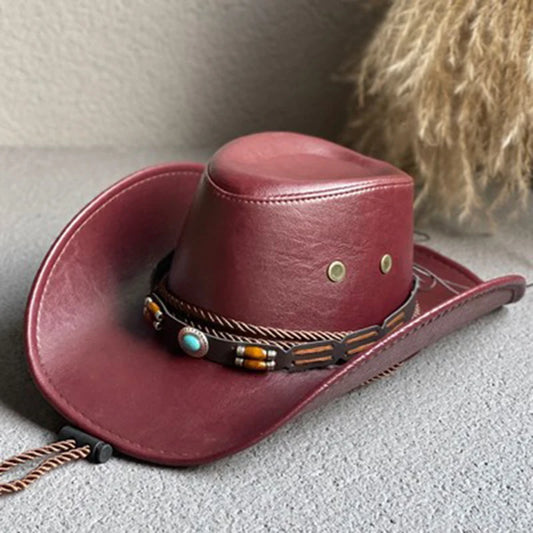 Stacey B's New Faux Leather Western Cowboy Hats For Women Men Vintage Gentleman Dress Hats Panama Cowgirl Jazz