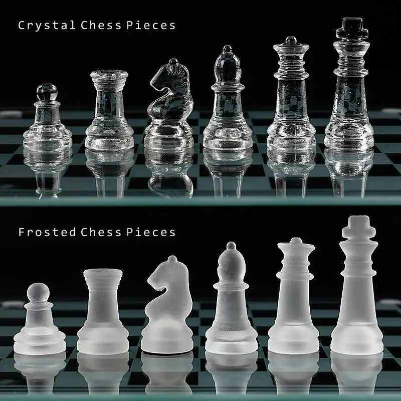 Stacey B's Folding Chessbaord Craft Crystal Glass Chess Set Anti-broken Glass Chess Pieces Board Game Large Board 35cm