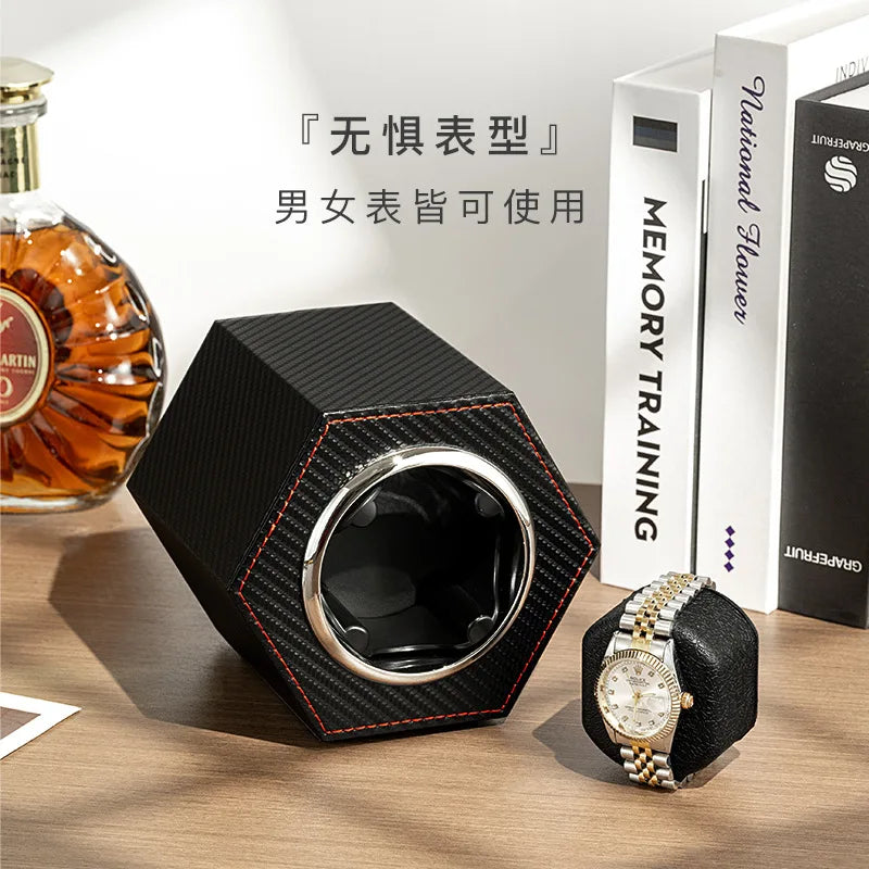 Stacey B's Father's Day Gift New Watch Winder Mini Single Rotating Box Motor  Multi-gear Adjustable Watch Winder New TYPE-C Interface Leather Watch Box