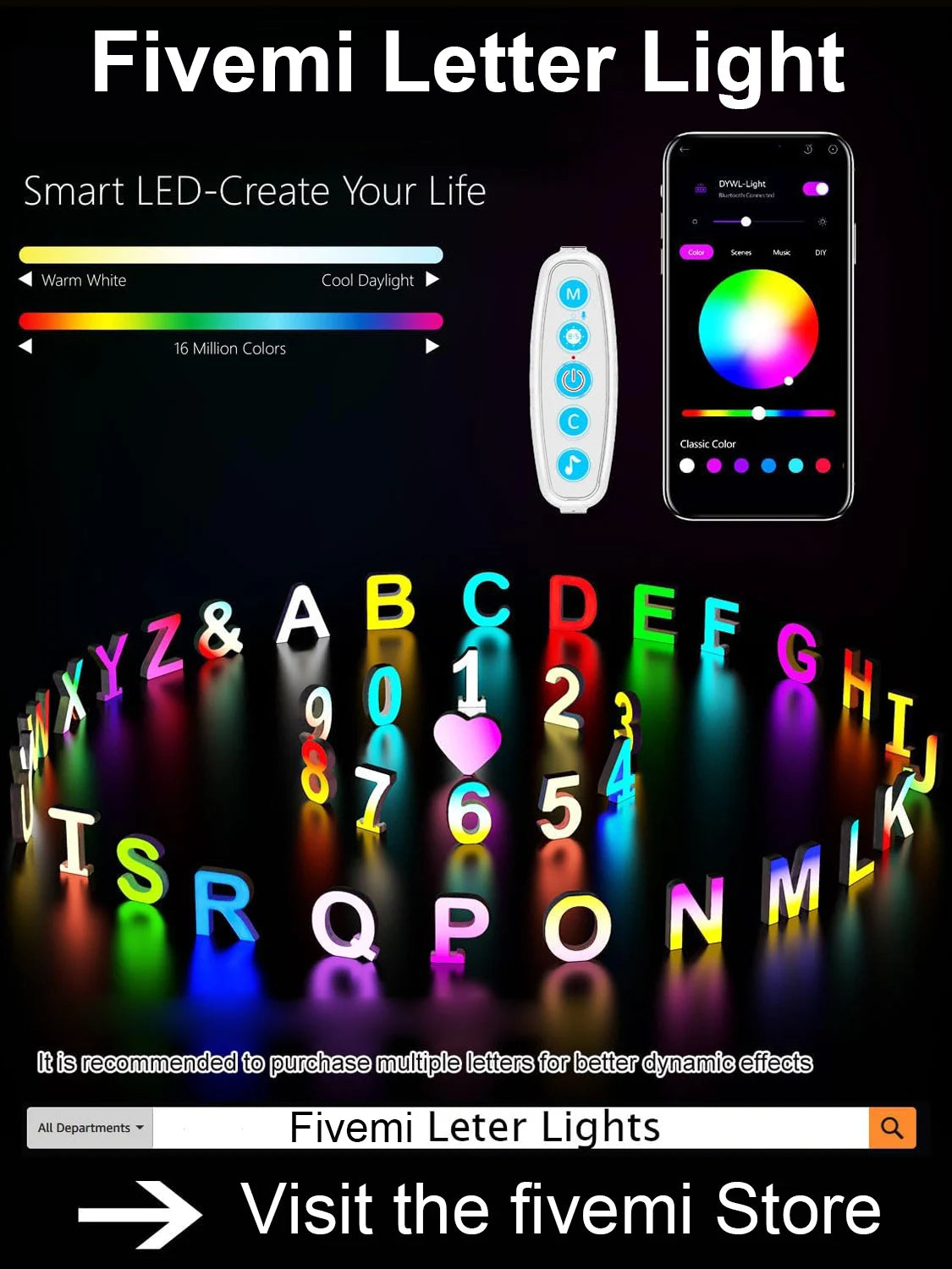 Stacey B's Fivemi 26 Alphabet Led Night Lights Letters Colorful Smart APP DIY Music