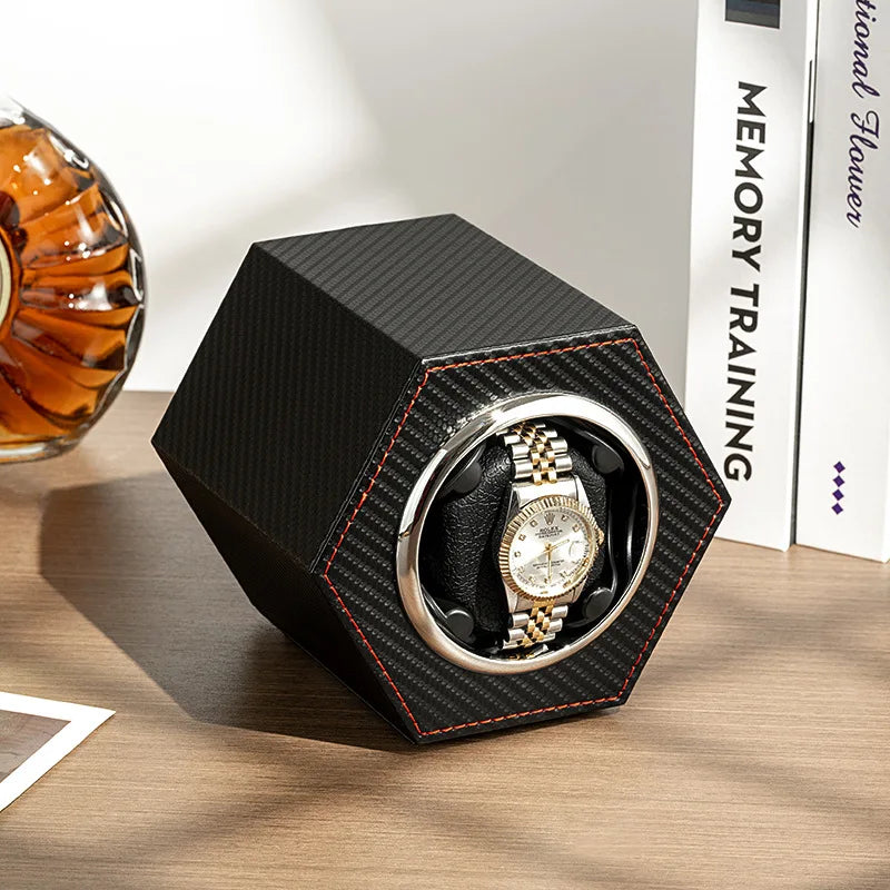 Stacey B's Father's Day Gift New Watch Winder Mini Single Rotating Box Motor  Multi-gear Adjustable Watch Winder New TYPE-C Interface Leather Watch Box