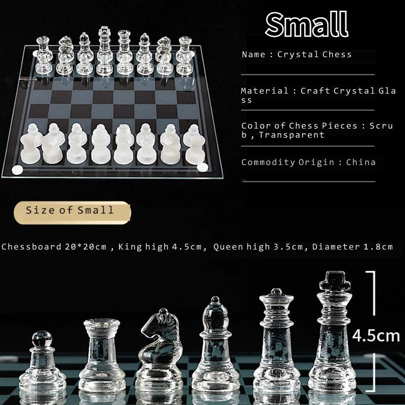 Stacey B's Folding Chessbaord Craft Crystal Glass Chess Set Anti-broken Glass Chess Pieces Board Game Large Board 35cm