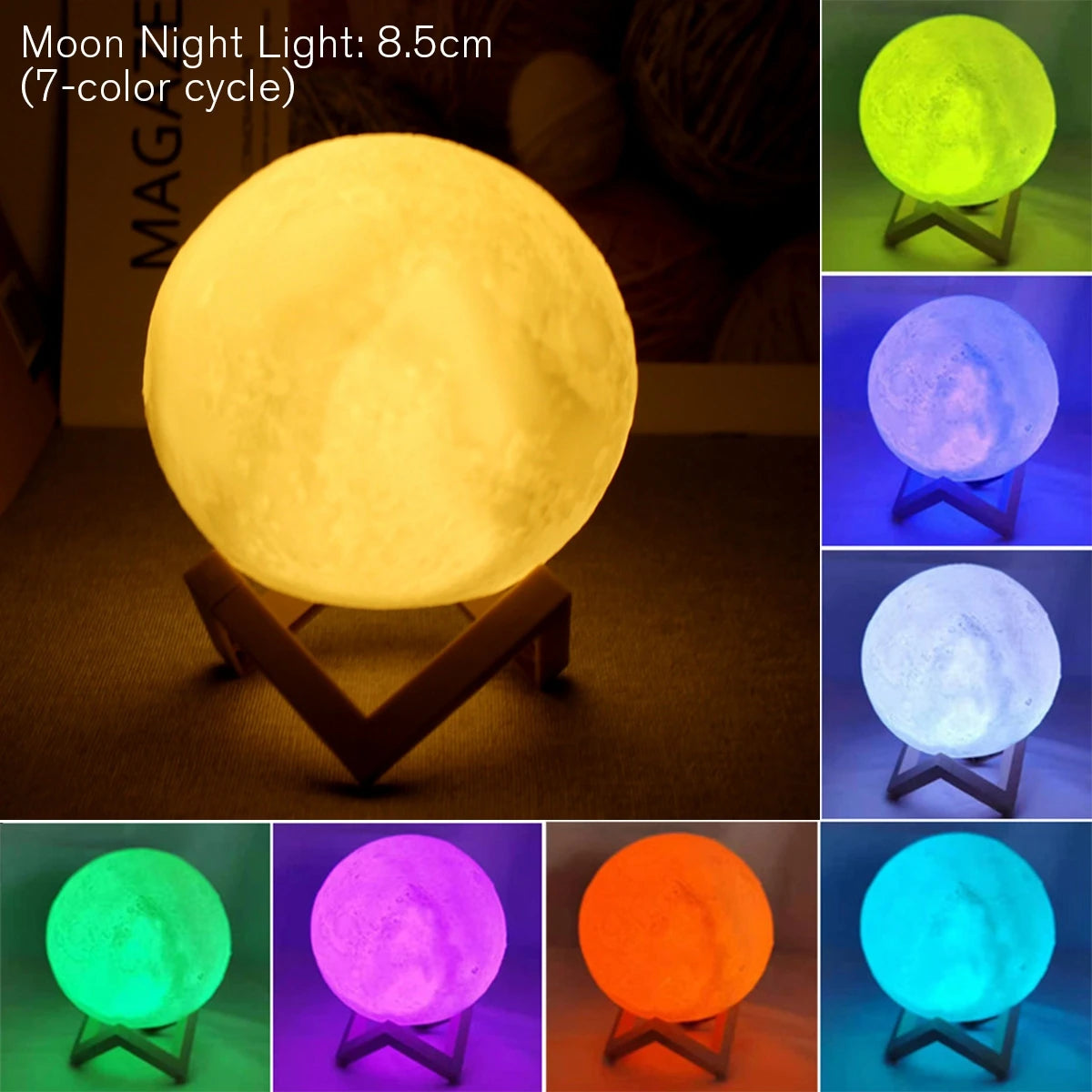 Stacey B's 8cm Moon Lamp LED Night Light Battery Powered With Stand Starry Lamp Bedroom Decor Night Lights Kids Gift Moon Lamp