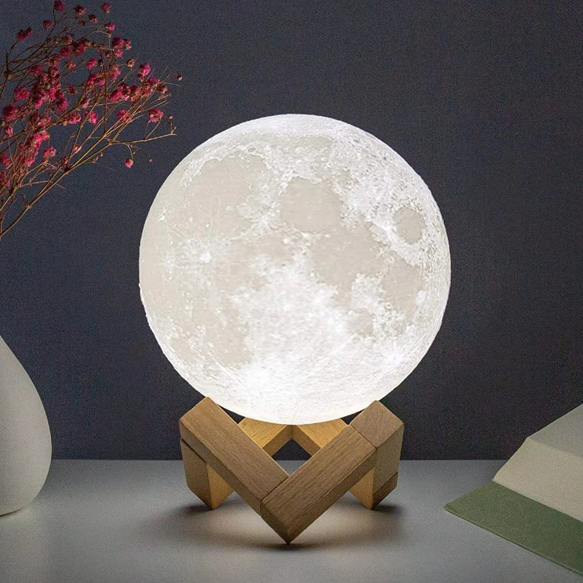 Stacey B's 8cm Moon Lamp LED Night Light Battery Powered With Stand Starry Lamp Bedroom Decor Night Lights Kids Gift Moon Lamp