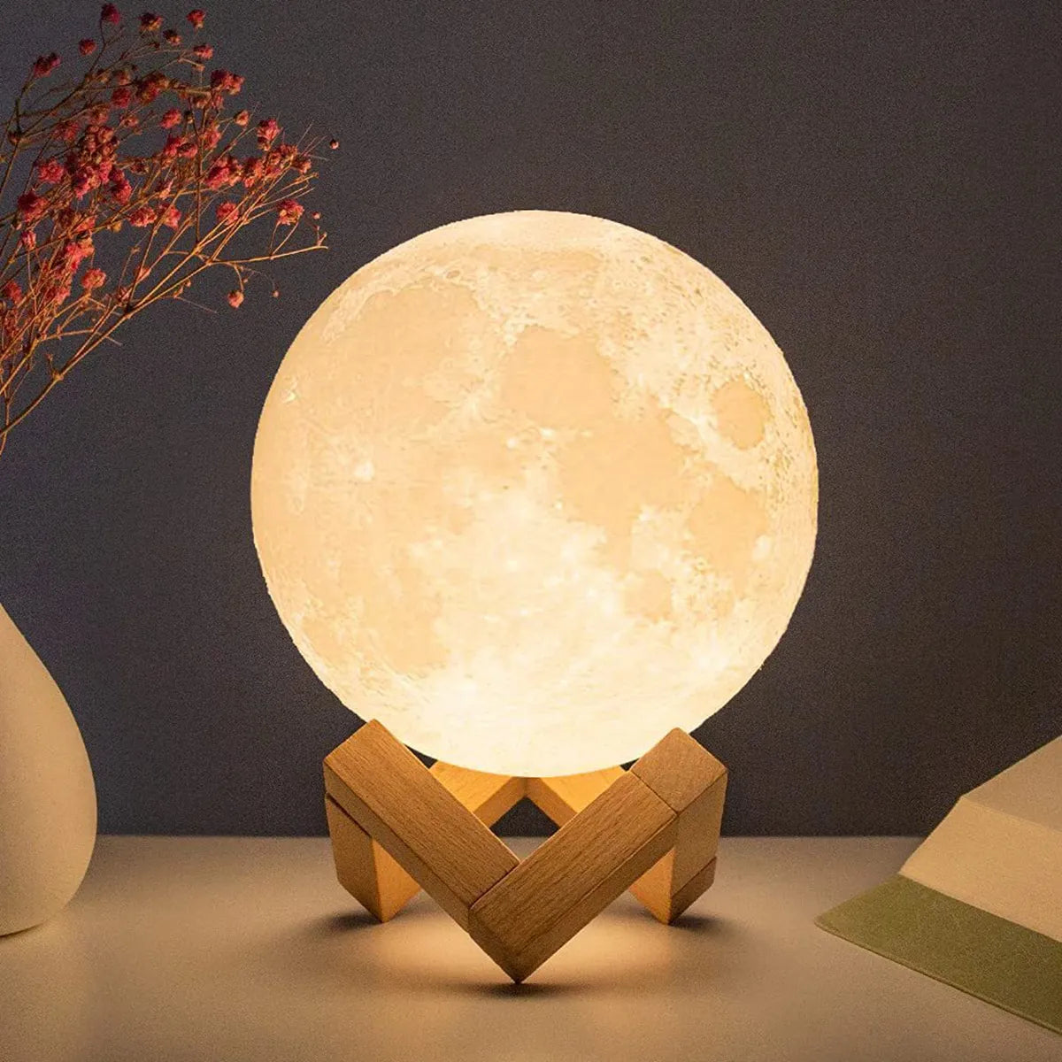 Stacey B's 8cm Moon Lamp LED Night Light Battery Powered With Stand Starry Lamp Bedroom Decor Night Lights Kids Gift Moon Lamp