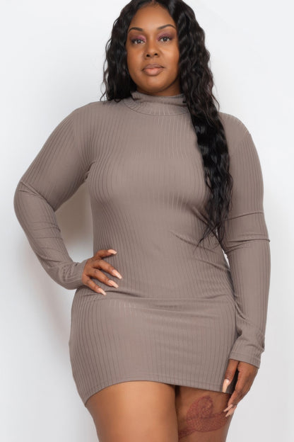 Stacey B's Plus Size Ribbed Long Sleeve Mock Neck Mini Bodycon Dress
