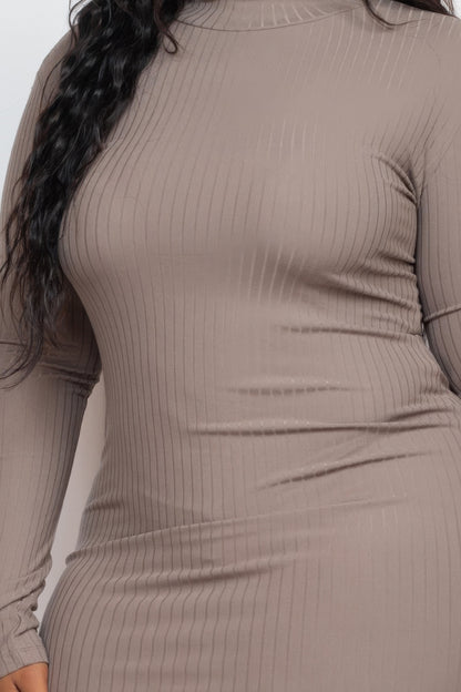 Stacey B's Plus Size Ribbed Long Sleeve Mock Neck Mini Bodycon Dress