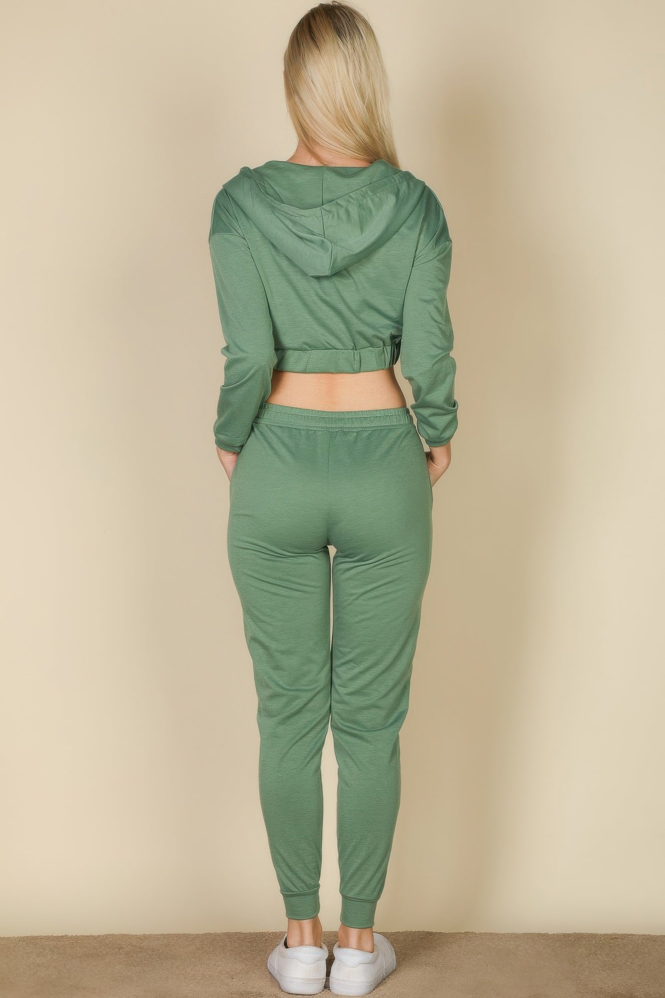 Stacey B's French Terry Cropped Cami With Zip-up Jacket And Joggers Set