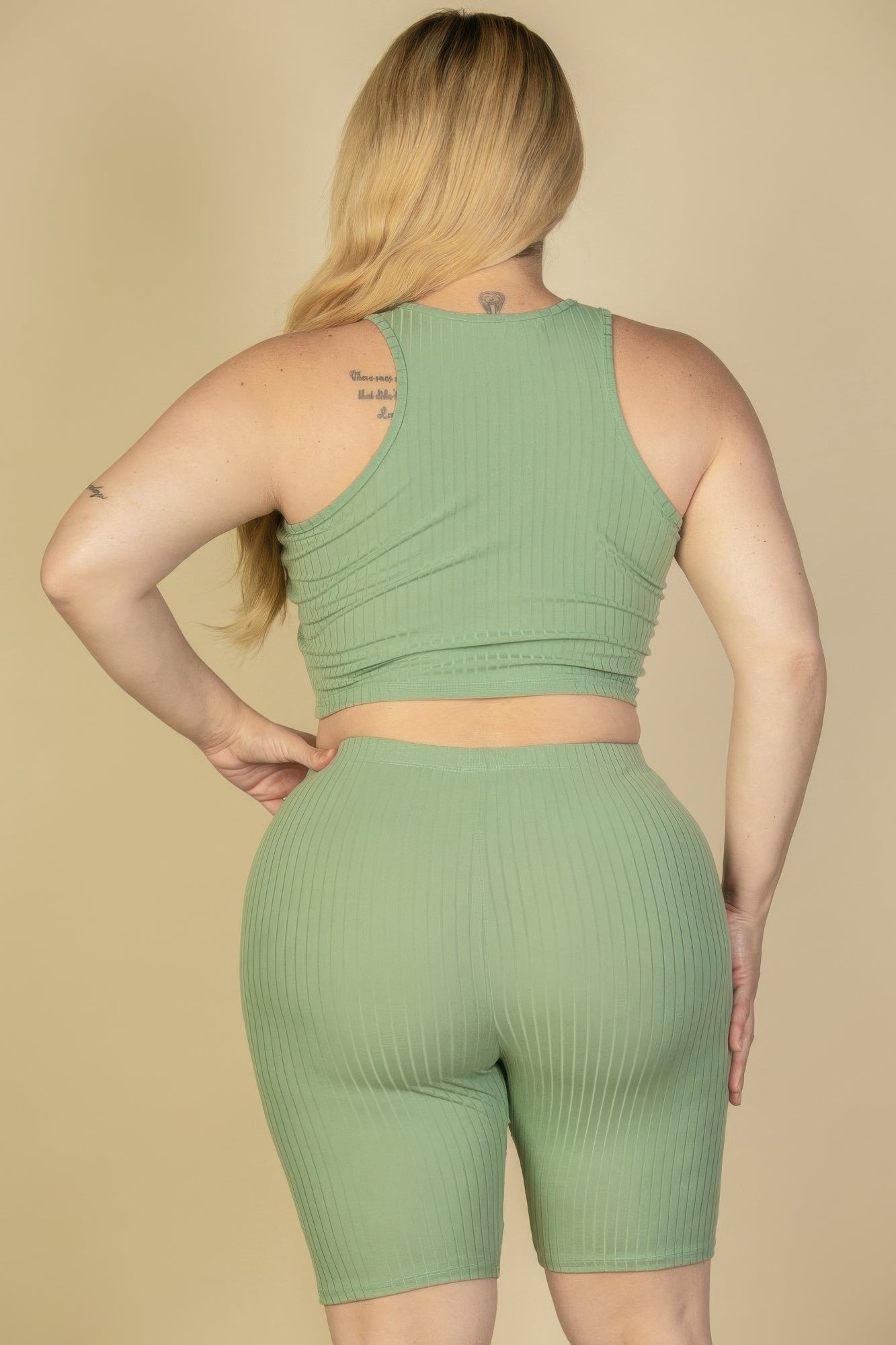 Stacey B's Plus Size Ribbed Cropped Tank Top And Biker Shorts Set