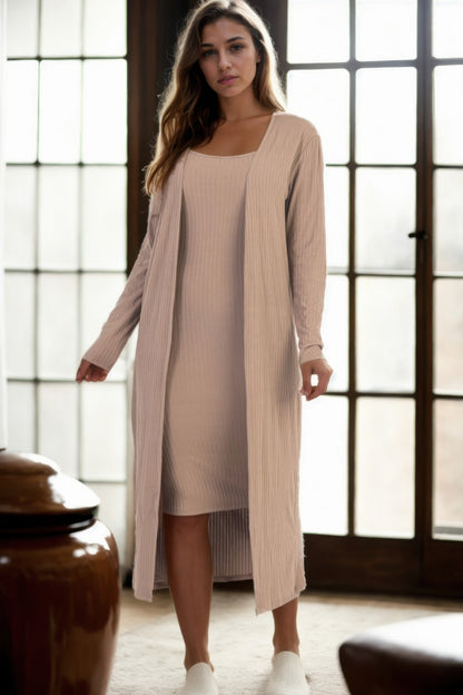 Stacey B's Ribbed Cardigan & Cami Midi Bodycon Dress