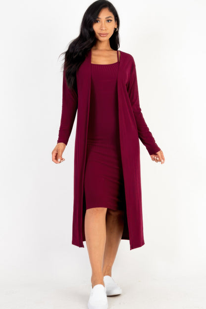Stacey B's Ribbed Cardigan & Cami Midi Bodycon Dress