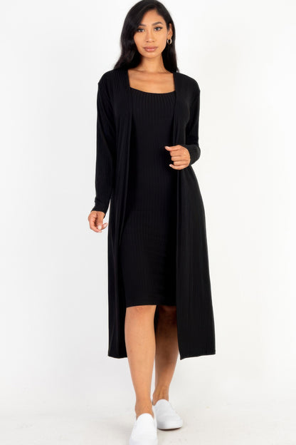 Stacey B's Ribbed Cardigan & Cami Midi Bodycon Dress