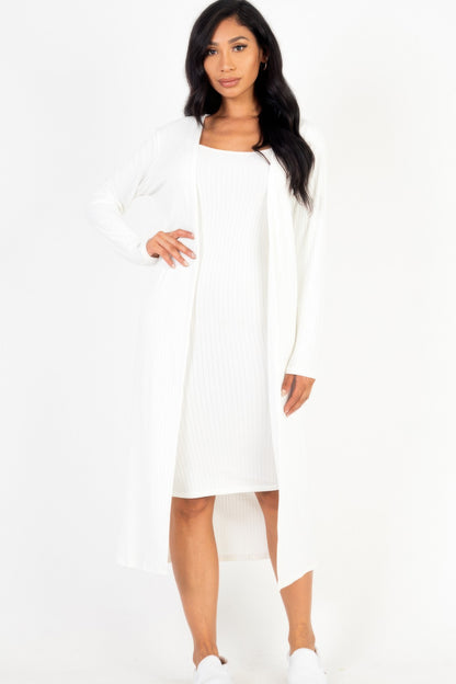 Stacey B's Ribbed Cardigan & Cami Midi Bodycon Dress
