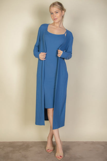 Stacey B's Ribbed Cardigan & Cami Midi Bodycon Dress