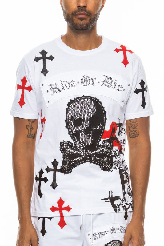 Stacey B's Cotton Print Chome Cross Thirt