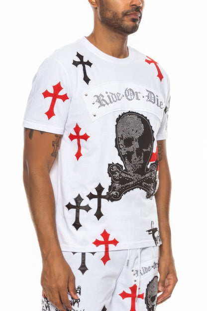 Stacey B's Cotton Print Chome Cross Thirt