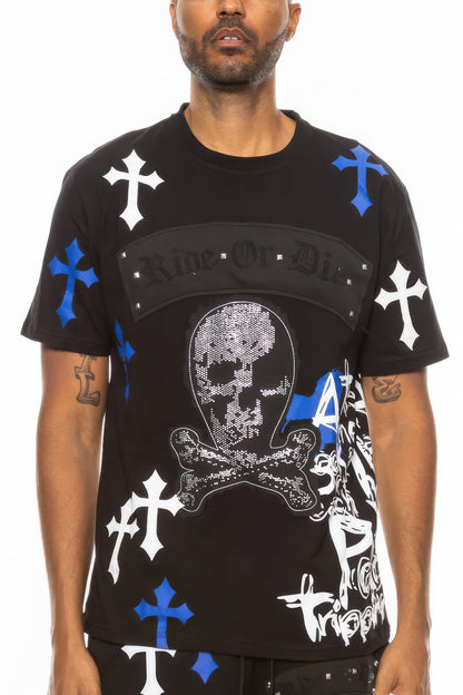 Stacey B's Cotton Print Chome Cross Thirt