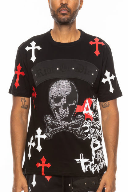 Stacey B's Cotton Print Chome Cross Thirt