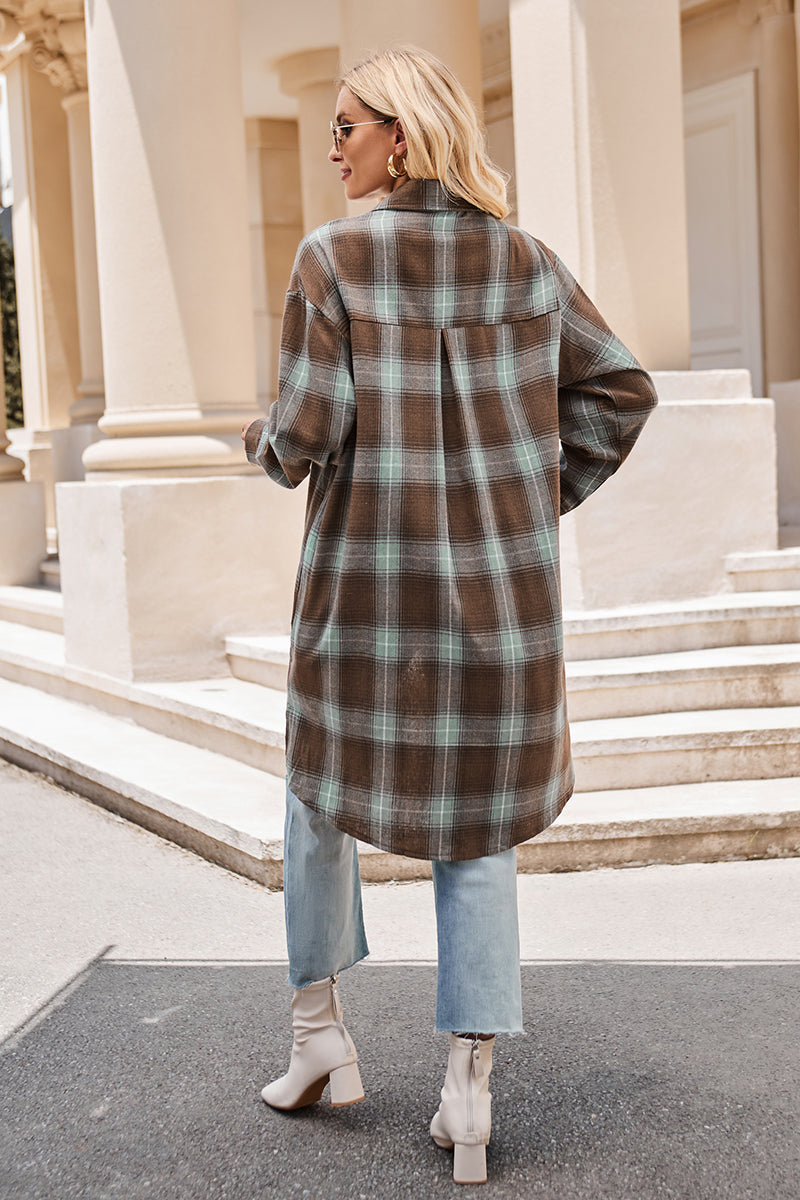 Stacey B's Mandy Plaid Collared Neck Long Sleeve Coat