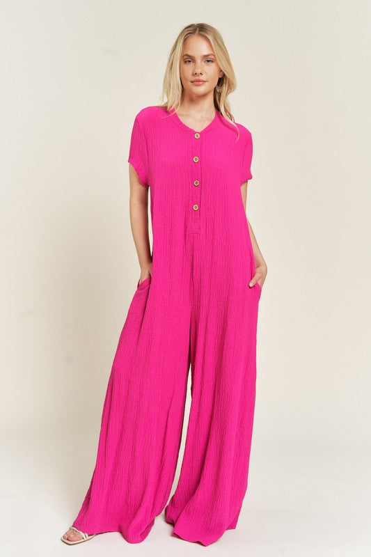 Stacey B's Textured Short Sleeve  Jumpsuit