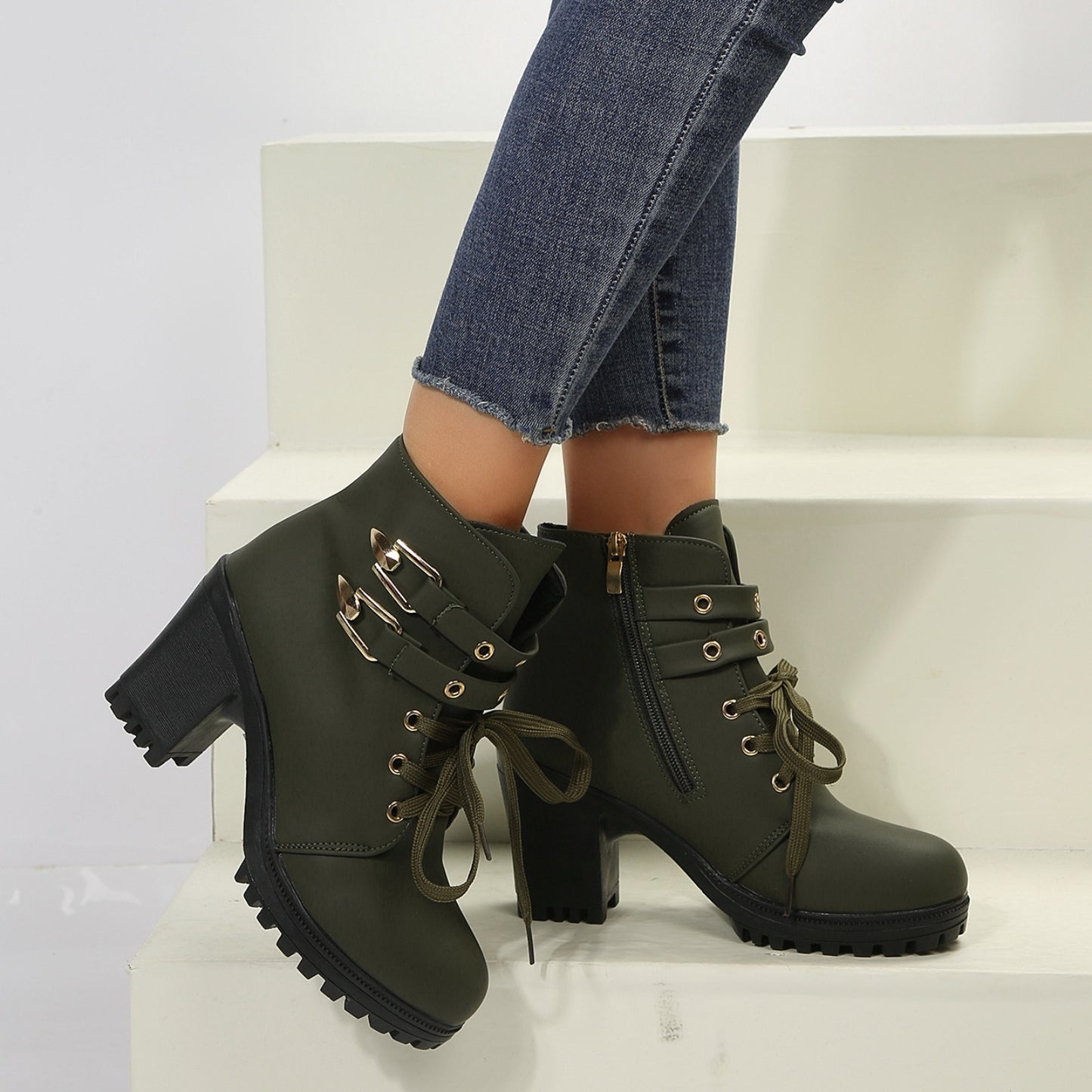 Stacey B's PU Leather Round Toe Block Heel Boots