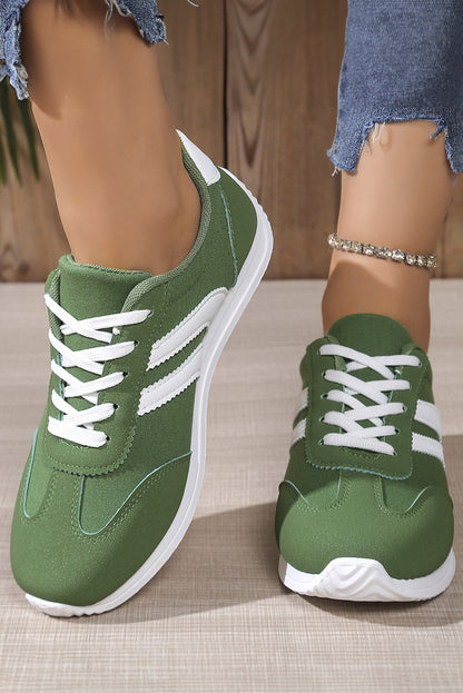 Stacey B's Blackish Green Patchwork Breathable Lace Up Sneakers