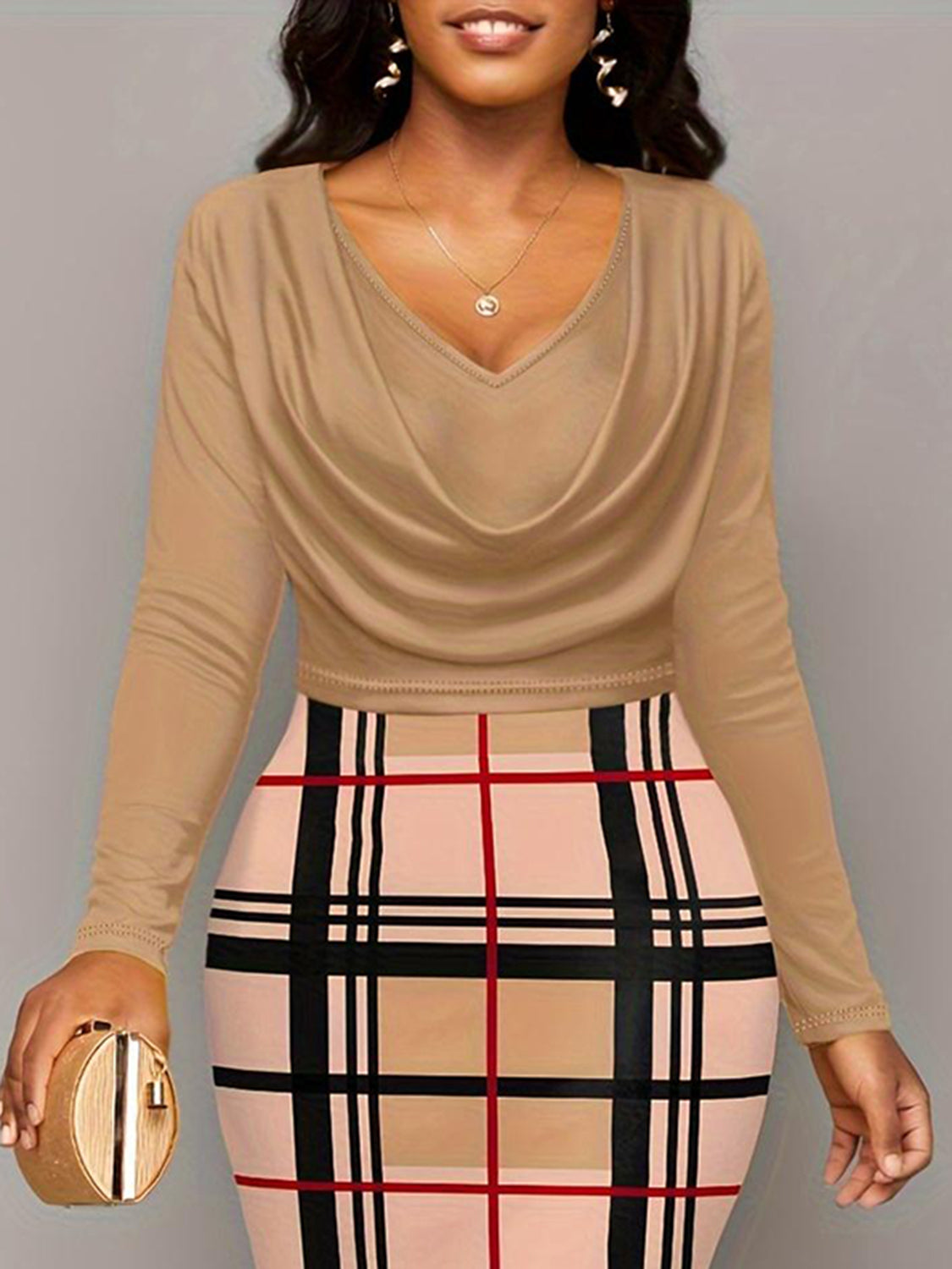 Stacey B's Plus Size Plaid Long Sleeve Mini Dress