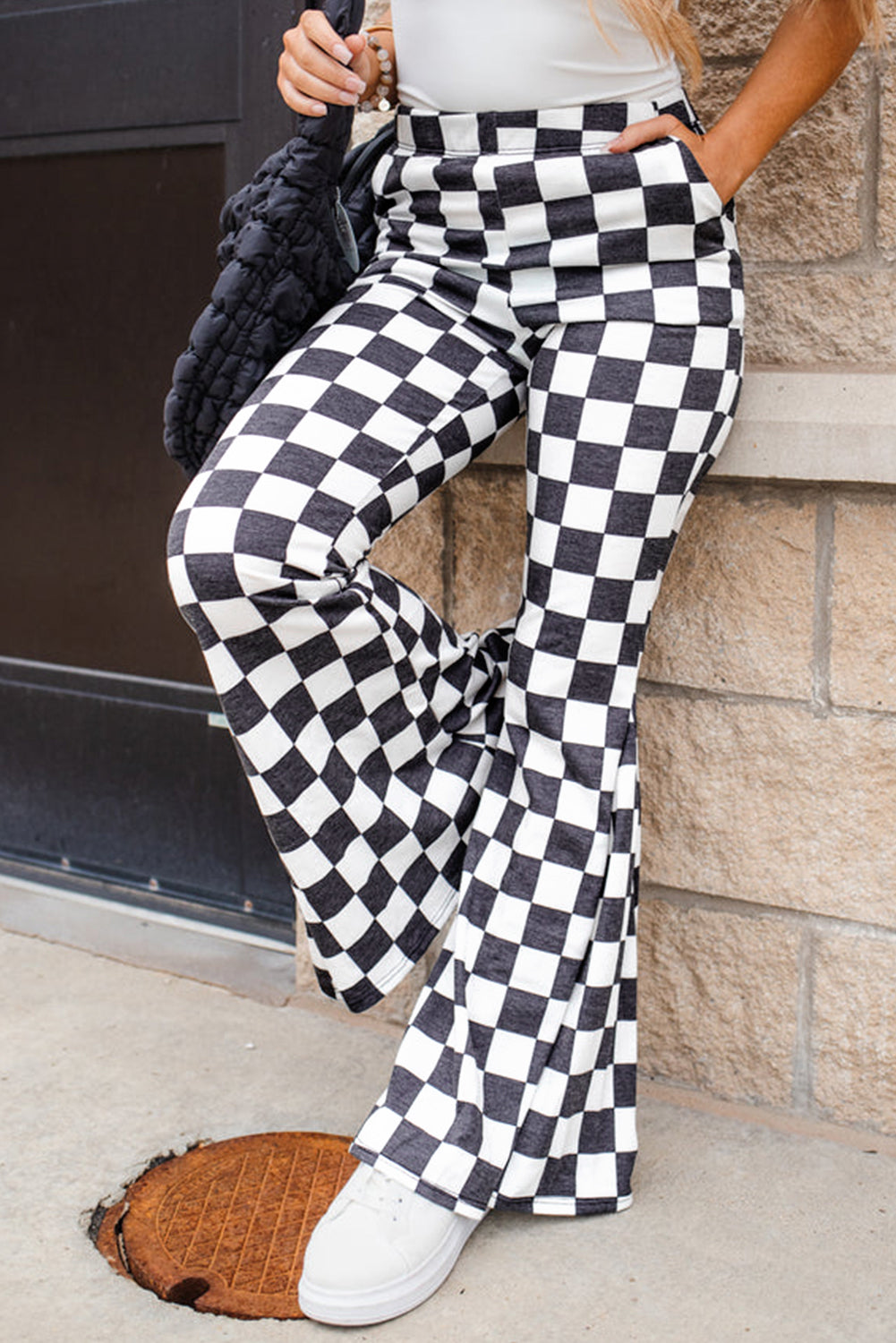 Stacey B's Black Checkered High Rise Flared Pants