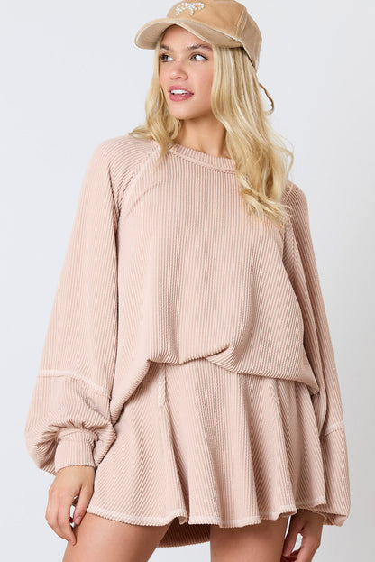 Stacey B's Jet Stream Corded Lantern Sleeve Pullover and Ruffle Mini Skirt Set