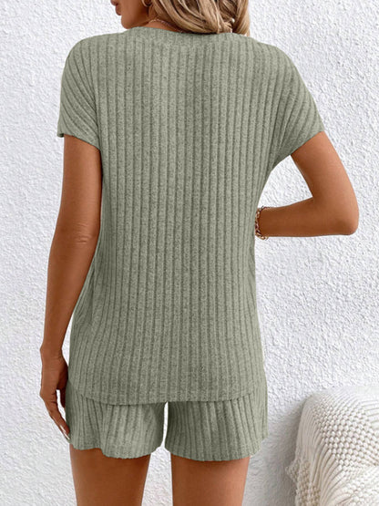 Stacey B's Ribbed V-Neck Top and Shorts Set
