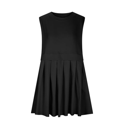 Stacey B's Pleated Round Neck Sleeveless Mini Dress
