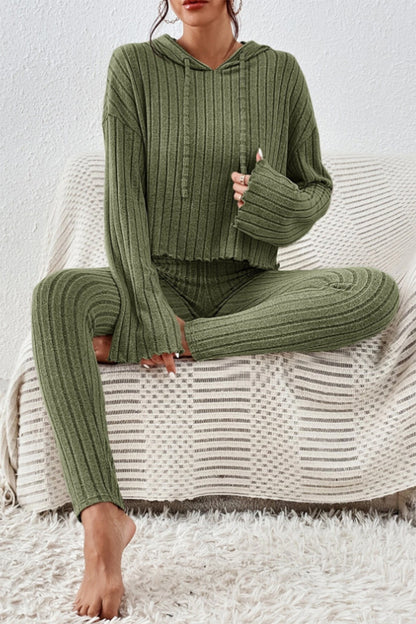 Stacey B's Lettuce Hem Dropped Shoulder Hooded Top and Pants Set