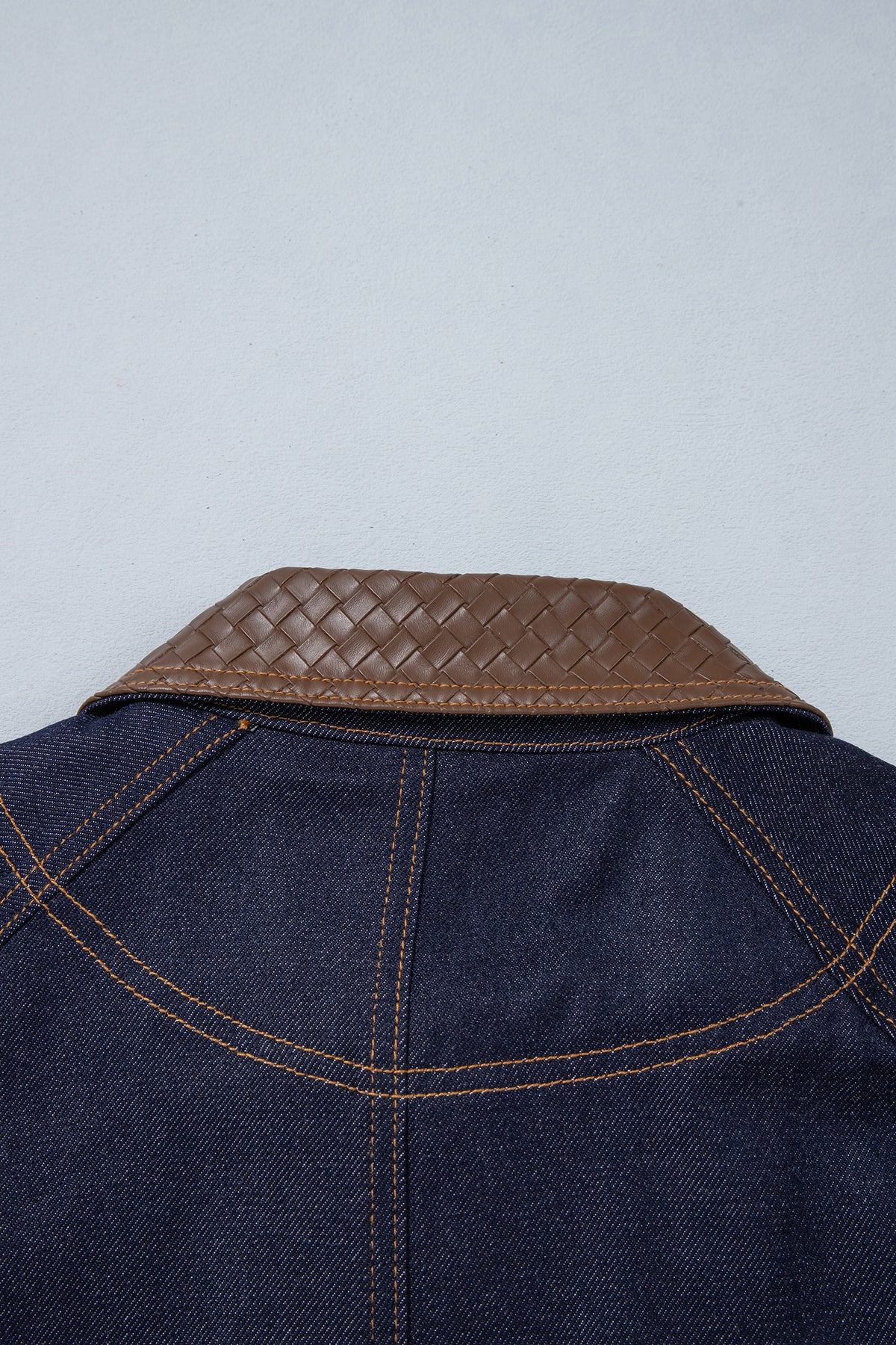 Stacey B's Navy Blue Contrast Collar Stitched Detail Button Denim Jacket