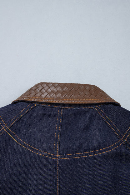 Stacey B's Navy Blue Contrast Collar Stitched Detail Button Denim Jacket