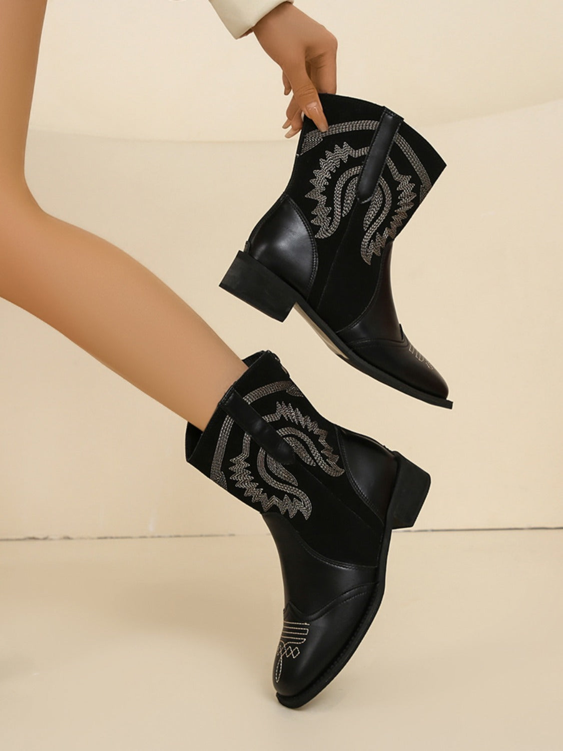 Stacey B's Embroidered PU Leather Block Heel Boots