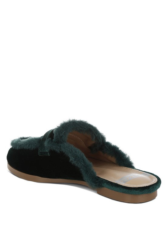 Stacey B's Seyhan Fur Detail Velvet Slip-On Mules