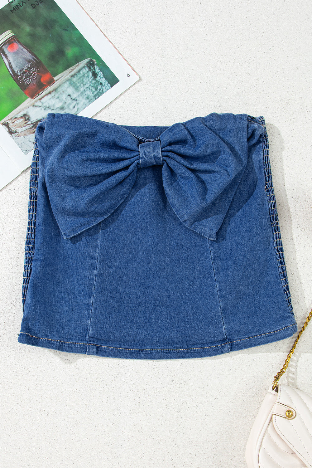 Stacey B's Sail Blue Vintage Bow Front Smocked Back Denim Tube Top