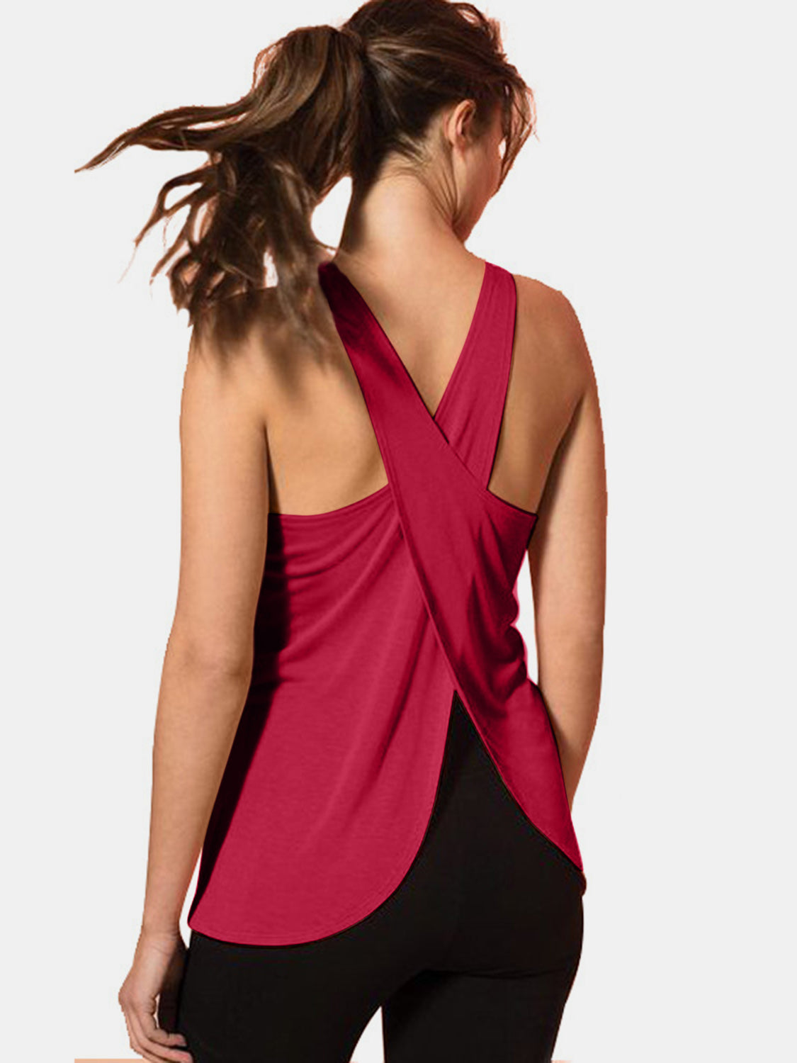 Stacey B's Crisscross Scoop Neck Active Tank