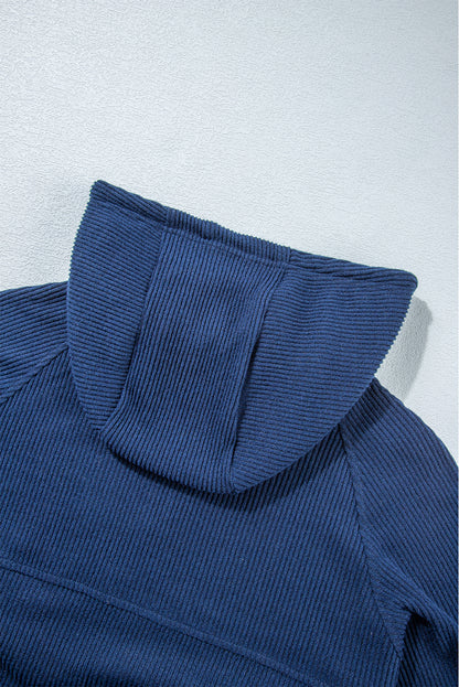 Stacey B's Navy Blue Ribbed Knit Cropped Hoodie and Drawstring Joggers Set