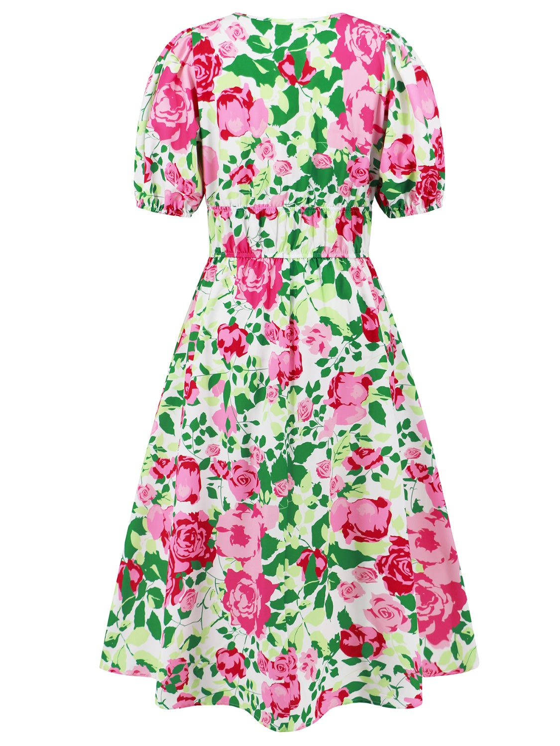 Stacey B's Ruched Printed Surplice Short Sleeve Dress