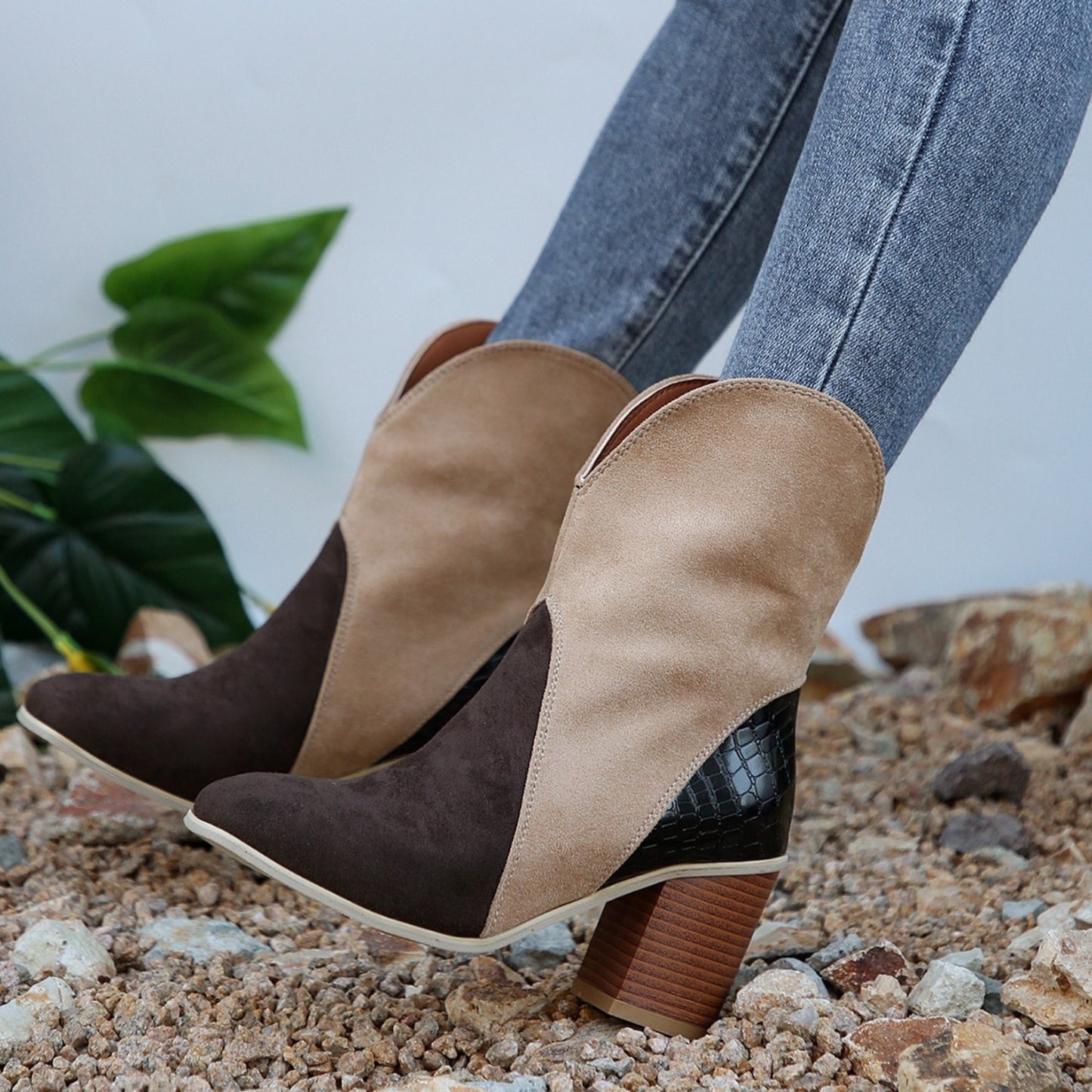 Stacey B's Suede Square Toe Block Heel Boots