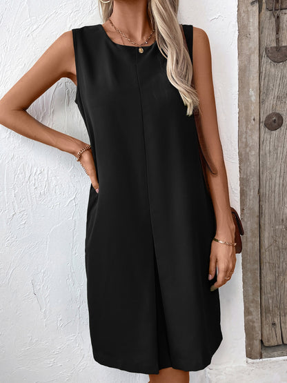 Stacey B's Pocketed Round Neck Sleeveless Mini Dress