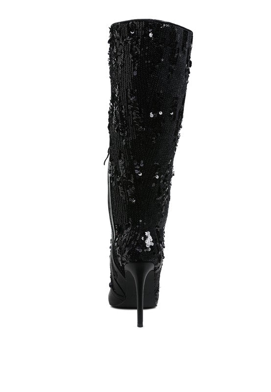 Stacey B's Sitarah Sequin Embellished Stiletto Long Boots