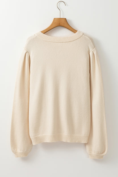 Stacey B's Apricot Pleated Sleeve Hollow Detail Button Sweater Cardigan