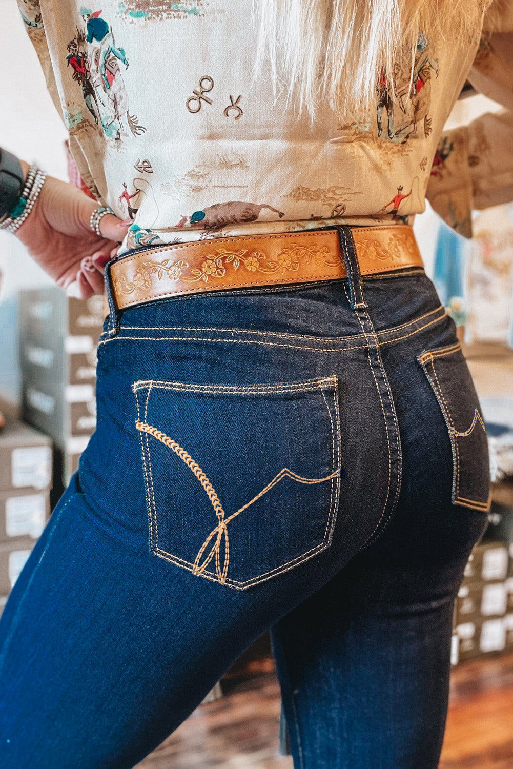 Stacey B's Sail Blue Center Seam Deep Wash Straight Jeans