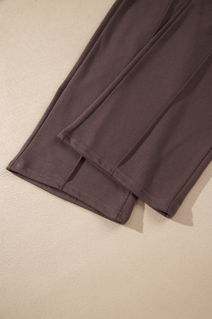 Stacey B's Coffee Solid Color Piping Trim Mock Neck Pullover Drawstring Pants Set