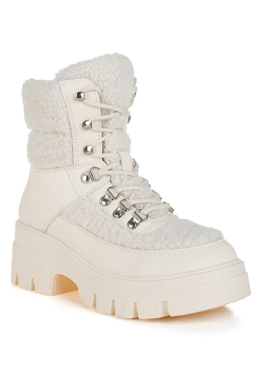 Stacey B's Wellerman Faux Fur Detail Chunky Hiker Boots