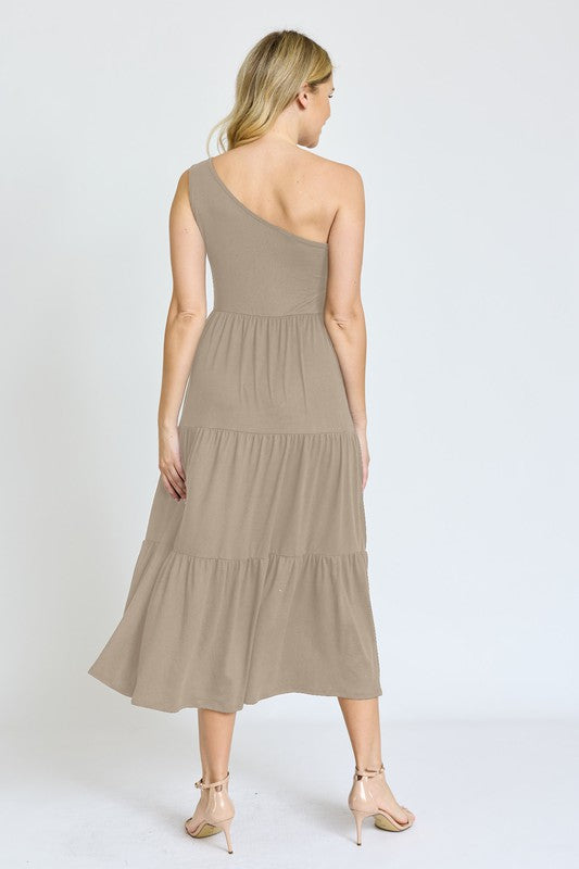 Stacey B's One Shoulder Ruffle Midi Dress