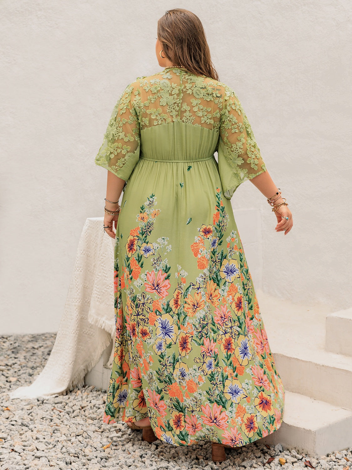 Stacey B's Plus Size Lace Detail Floral Half Sleeve Dress